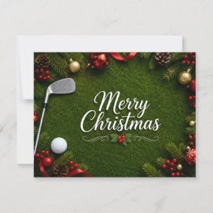 Tarjeta de Navidad de golf con Papá Noel y pelota