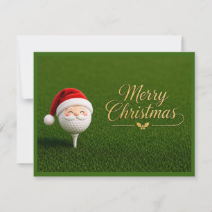 Tarjeta de Navidad de golf con sombrero de Santa e