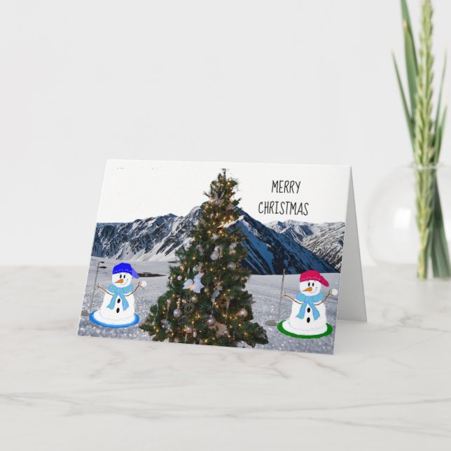 Tarjeta de Navidad de Golfistas Muñeco de Nieve (Anverso)