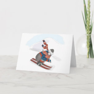 Tarjeta de Navidad de gorila esquiando