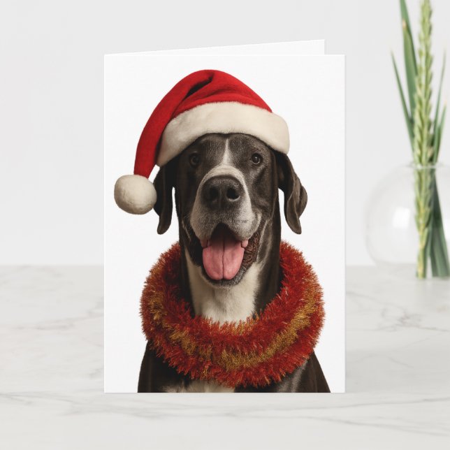 Tarjeta de Navidad de Gran Danés con sombrero de S (Anverso)