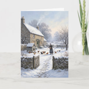 Tarjeta de Navidad de Granja Victoriana con Pollos