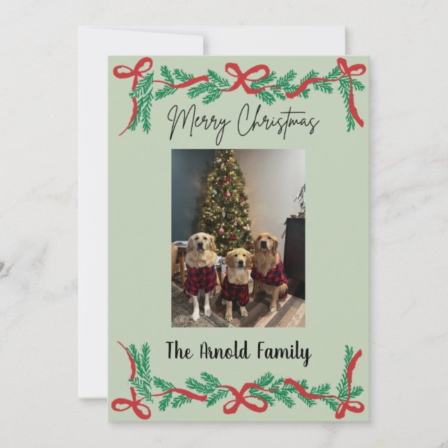 Tarjeta de Navidad de Guirnalda y Lazos (Anverso)