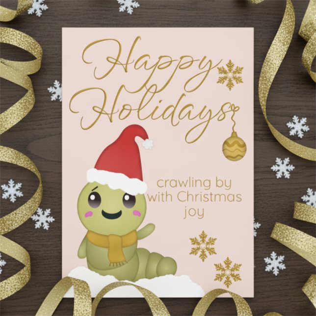 Tarjeta de Navidad de Gusano de Dibujos Animados c (Surprise your friends or family with something cute this Christmas.)