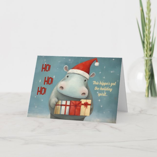 Tarjeta de Navidad de Hipopótamo con Espíritu Fest (Anverso)