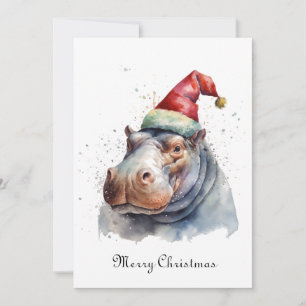 Tarjeta de Navidad de Hipopótamo con Sombrero de P