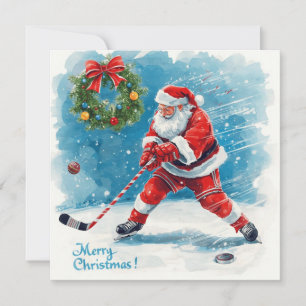 Tarjeta de Navidad de Hockey de Santa