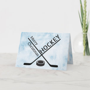 Tarjeta de Navidad de hockey - Palo de hielo azul 