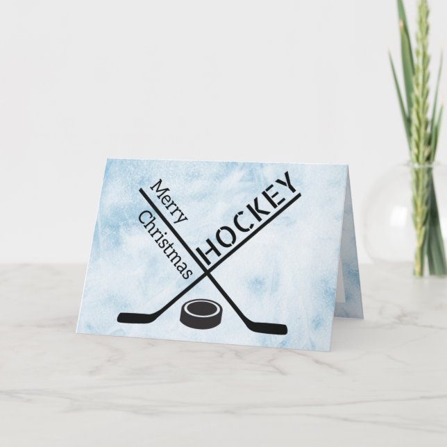 Tarjeta de Navidad de hockey - Palo de hielo azul  (Anverso)
