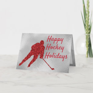 Tarjeta de Navidad de hockey sobre hielo - brillo 