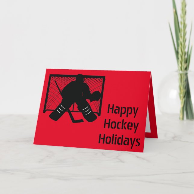 Tarjeta de Navidad de hockey sobre hielo - portero (Anverso)