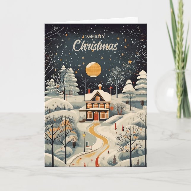 Tarjeta de Navidad de hogar de invierno con estilo (Anverso)