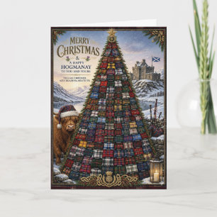 Tarjeta de Navidad de Hogmanay del árbol de tartán