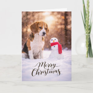 Tarjeta de Navidad de Hombre de Nieve con Beagle