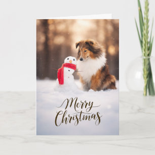Tarjeta de Navidad de Hombre de Nieve con Pastor d