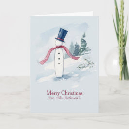 Tarjeta de Navidad de hombre de nieve en acuarela
