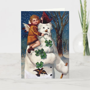 Tarjeta de Navidad de hombre de nieve victoriano v