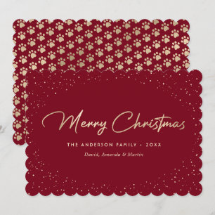 Tarjeta de Navidad de Huellas de Gato de Oro Rojo