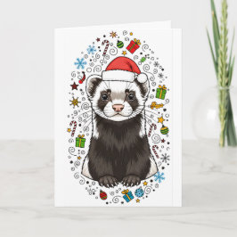 Tarjeta de Navidad de Hurón Adorable con Gorro de 