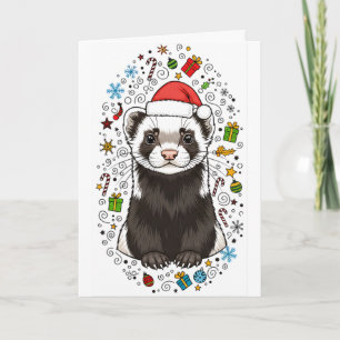 Tarjeta de Navidad de Hurón Adorable con Gorro de 