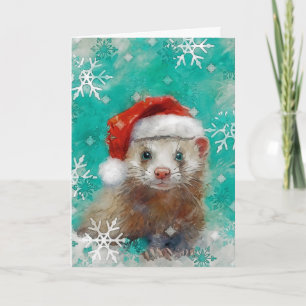 Tarjeta de Navidad de impresión de hurón de medios