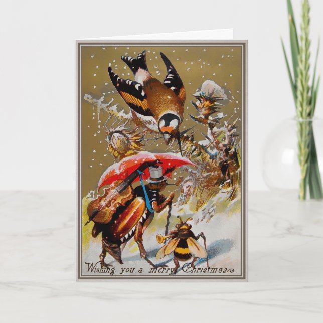 Tarjeta de Navidad de insectos y pájaros victorian (Anverso)