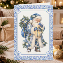 Tarjeta de Navidad de invierno de Santa Azul Victo