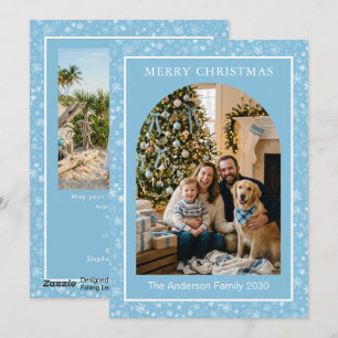 Tarjeta de Navidad de invierno elegante azul copo 