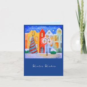 Tarjeta de Navidad de Invierno en un Pueblo Tranqu