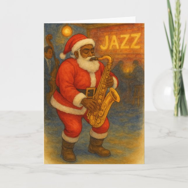 Tarjeta de Navidad de Jazz de Saxofón de Santa Cla (Anverso)