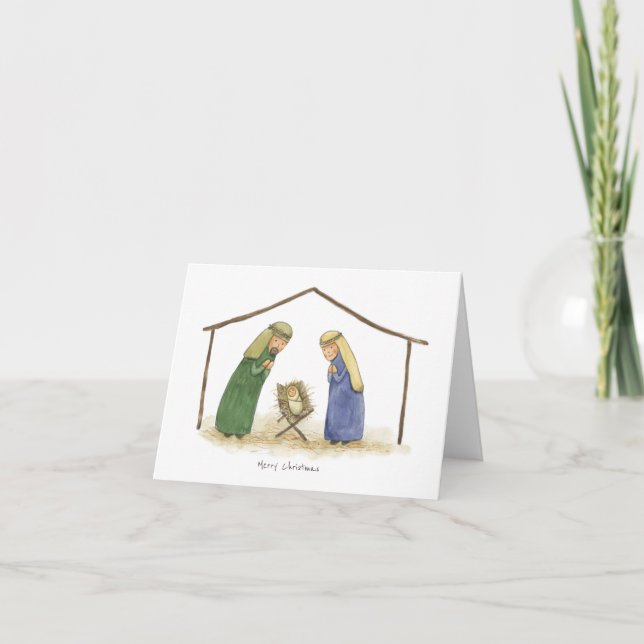 Tarjeta de Navidad de Jesús Niño con María y José (Anverso)