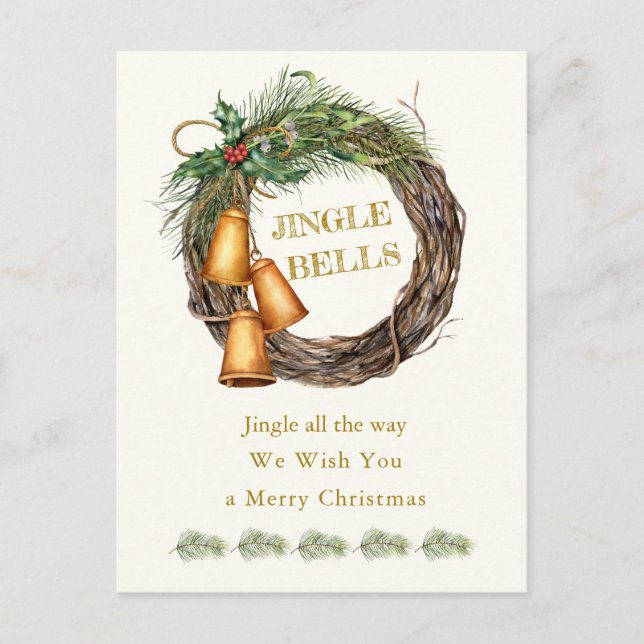 Tarjeta de Navidad de Jingle Bells Holly Pine Fies (Anverso)