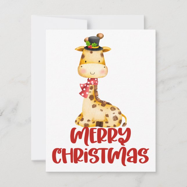 Tarjeta de Navidad de Jirafa en Acuarela Adorable (Anverso)