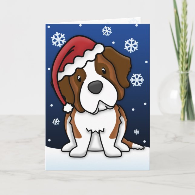 Tarjeta de Navidad de Kawaii St Bernard (Anverso)