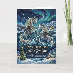 Tarjeta de Navidad de Kelpies Aurora Highland Mági