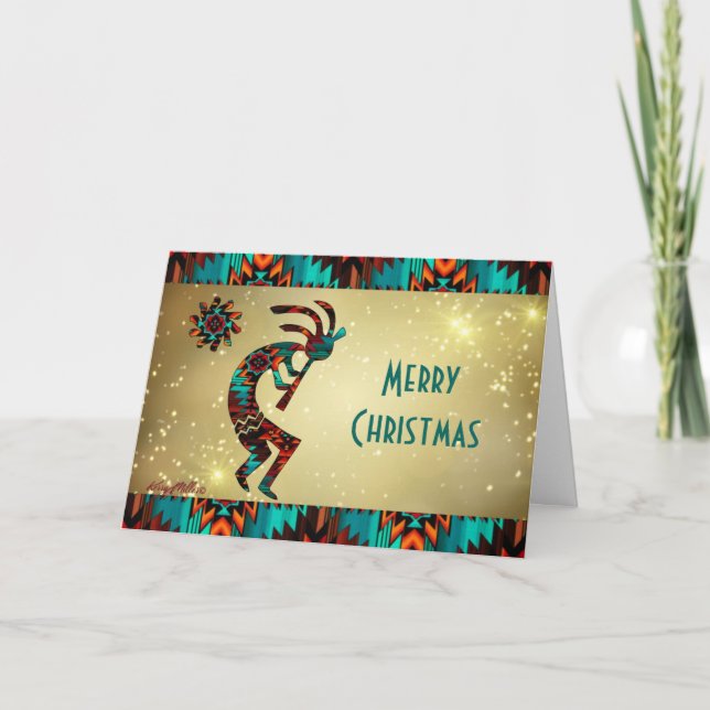 Tarjeta de Navidad de Kokopelli Tocando la Flauta (Anverso)