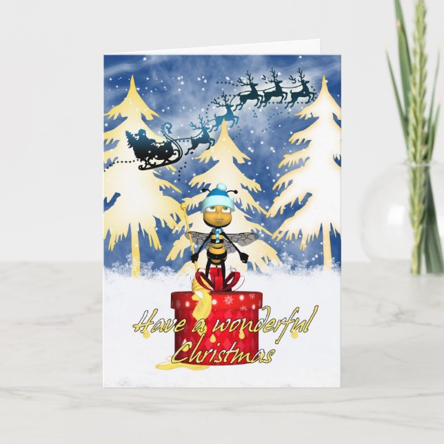 Tarjeta de Navidad de la abeja de la miel - abeja (Anverso)