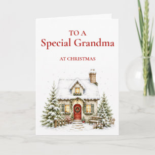 Tarjeta de Navidad de la Abuela para una Cabaña de