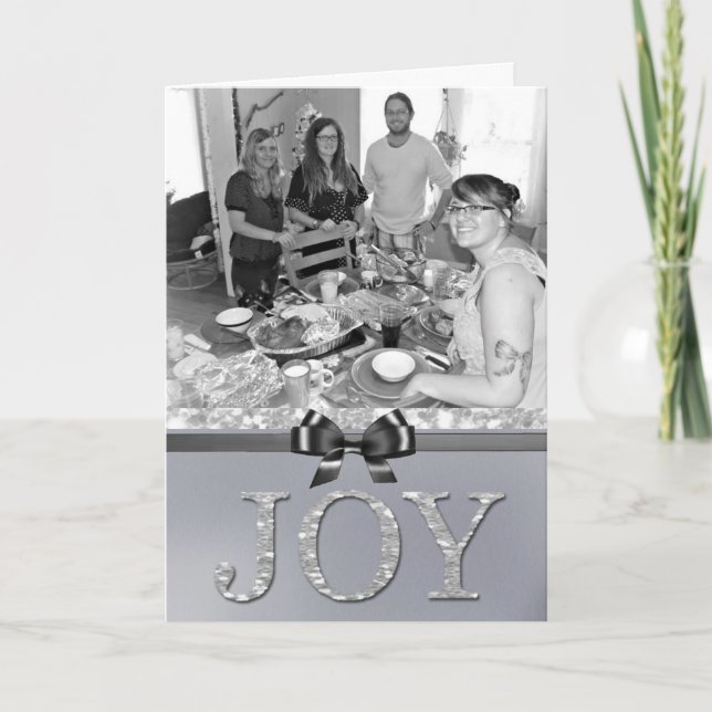 Tarjeta de Navidad de la "alegría" de la plata que (Anverso)