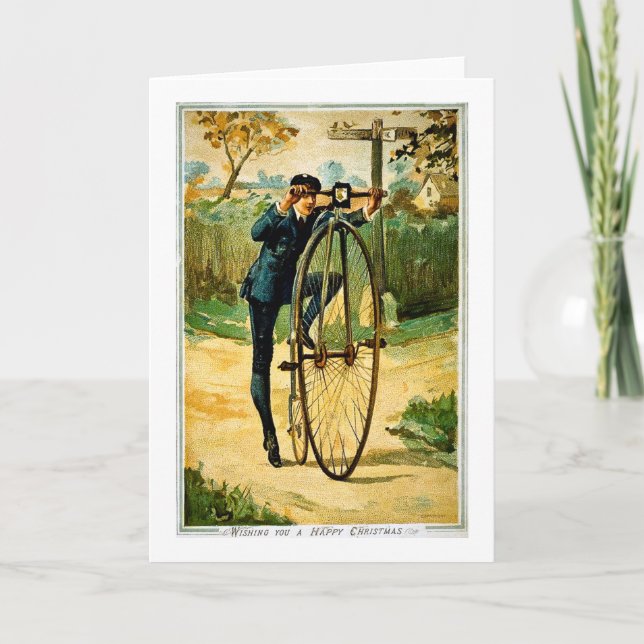 Tarjeta de Navidad de la bicicleta del vintage (Anverso)