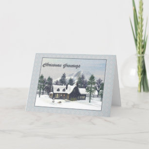 Tarjeta de Navidad de la cabaña del invierno