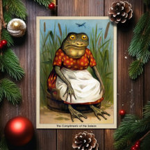 Tarjeta de Navidad de la Dama Rana Extraña Vintage