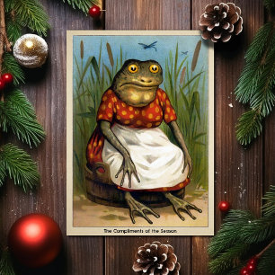 Tarjeta de Navidad de la Dama Rana Extraña Vintage