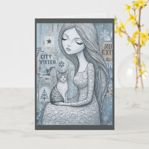 Tarjeta de Navidad de la Doncella Invernal Gato Fa