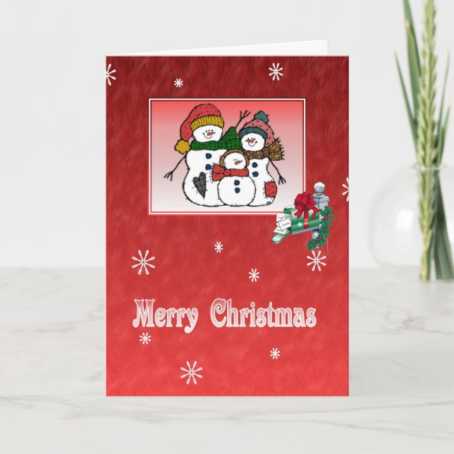 Tarjeta de Navidad de la familia del muñeco de (Anverso)