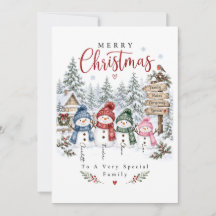 Tarjeta de Navidad de la Familia del Muñeco de Nie