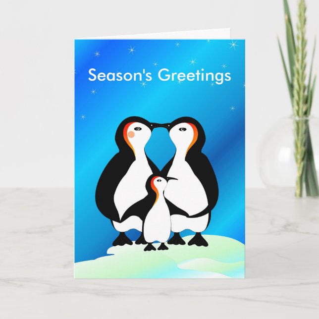 Tarjeta de Navidad de la familia del pingüino (Anverso)