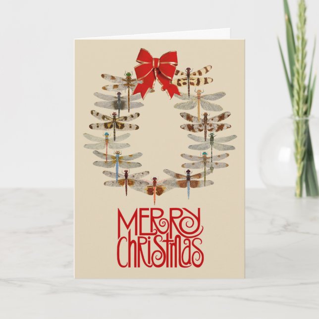 Tarjeta de Navidad de la guirnalda de la libélula (Anverso)