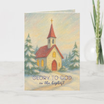 Tarjeta de Navidad de la Iglesia en una Noche Inve