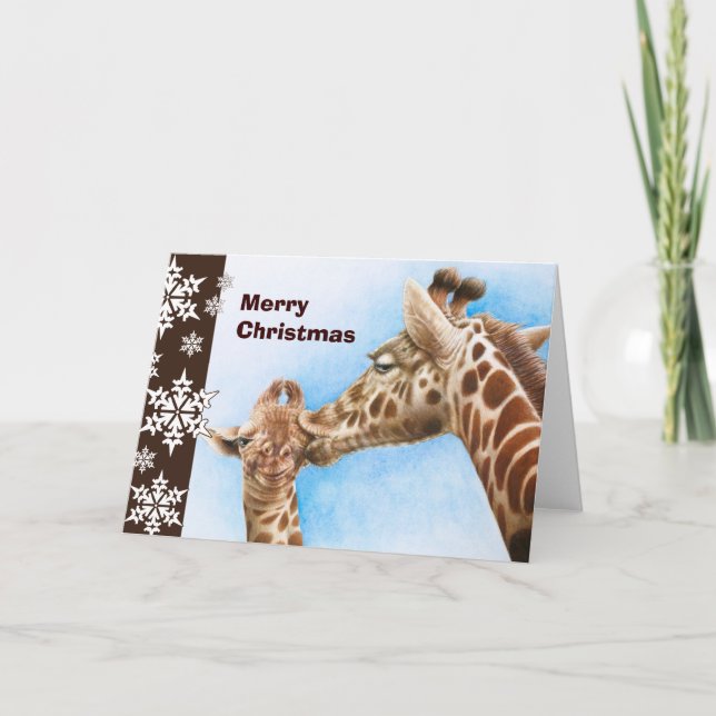 Tarjeta de Navidad de la jirafa y del becerro (Anverso)